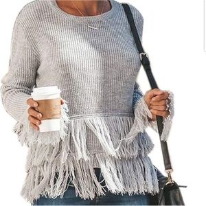VICI fringe bottom sweater gray. Medium